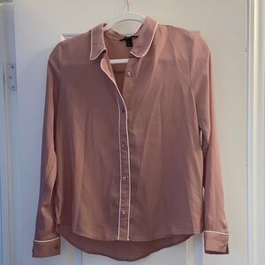Pink Small Button-Up Blouse with White Trim